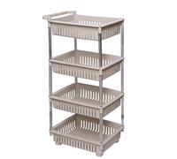 Storage Rolling Cart Kitchen Storage Trolley Vegetable Fruits Dish Rack on Wheels Shelving Unit Organiser Cart Plastic Storage Rack Unit For Kitchen Pantry Home Bathroom Office Garage (4 TIER, Beige)