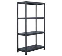 Storage Shelf Black Plastic 60x30x138cm 4Tier Wall-Mountable Rack 100kg Capacity