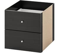 Storage Shelf Insert with 2 Drawers - Display Shelving Unit for Bookcase, Bedroom, Hallway & Living Room, Black-Brown Cube Storage Box, 33 x 33 cm