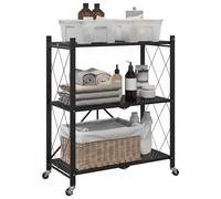 Storage Shelf on Wheels Powder-Coated Steel Black 71x34x88cm 3-Tier Foldable XL