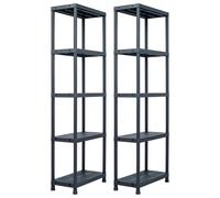 Storage Shelf Rack 2pcs Black Plastic 60x30x180cm 5-Tier Heavy Duty Space-Saving