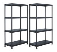 Storage Shelf Rack Black Plastic 60x30x138cm 4-Tier Wall-Secure 2pcs Heavy-Duty