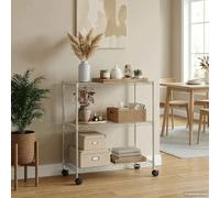 Storage Shelf with 3 Shelves and Wheels, Chrome-Plated Metal Shelving Unit 60 x 35 x 81 cm, 150 kg Load Capacity, Plug-In Heavy Duty Shelving for Workshop, Basement, Garage, Office, Industry