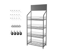 Storage Shelves 4 Tier Floor-Standing Snack Retail Shelf with Wheels, Hanging Display Stand for Bakery and Kitchen Counter Rack
