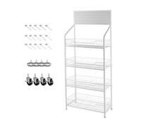 Storage Shelves 4 Tier Floor-Standing Snack Retail Shelf with Wheels, Hanging Display Stand for Bakery and Kitchen Counter Rack