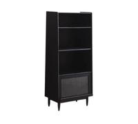 Storage Shelves Black Multi Layer Bookcase with Feet, with Upside Down Inner Push Glass Door, Study Supplies Books Wooden Organizer Rack Organizer