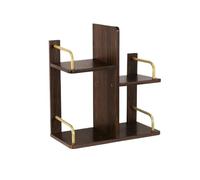 Storage Shelves Black Walnut Colour Artificial Board Desktop Bookshelf, with Gold Iron Pipe Storage Organizer, Study Office Supplies Display Shelf Organizer