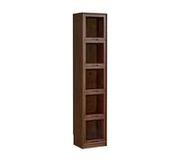 Storage Shelves Floor-Standing Bookshelf Slim Gap Cabinet Retro Minimalist Flip-Up Display Glass Doors Organizer(Large)