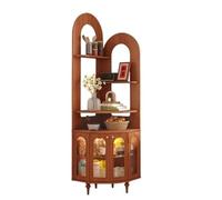 Storage Shelves French Corner Shelf, Vintage Solid Wood Triangular Fan-Shaped Bookshelf, Living Room Storage Cabinet Organizer(Bruin)