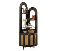 Storage Shelves French Corner Shelf, Vintage Solid Wood Triangular Fan-Shaped Bookshelf, Living Room Storage Cabinet Organizer(Black)