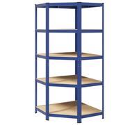 (blue) vidaXL 5-Layer Corner Shelf Steel&Engineered Wood garage shelving