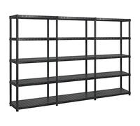 Storage Shelving Unit with 5 Shelves Black Plastic 274.5 x 45.7 x 185 cm Set of 3 Heavy Duty Shelving Unit for Workshop Garage Office with High Load Capacity and Easy Assembly