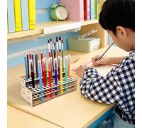 Storage Solid Wood Pen Storage Rack With 75 Slots Detachable Layer Brush Display Rack Painting Pen Multifunctional Desktop Organizer Artist's Stationery (Beige, 27cm)