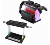 Storage Stand Organizer Rack for Switch 2 and Accessories, for Joy Con 2 Controllers Charger Station, Holds 16 Game Discs, 9 Game Cards, One Headset & Pro Controller, with RGB Lighting