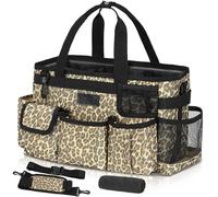 Storage Standard Cleaning Caddy Organizer with Handle - Small Cleaning Caddy Supplies Bag with Shoulder & Waist Strap - Cleaning Supplies Organizer with Cleaning Cloth - Leopard