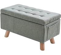 Storage Stool - Large Capacity Rectangular Storage Bench with Padded Cushion and Wooden Legs, Ideal for End of Bed Organization, 40x30x34cm