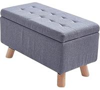 Storage Stool - Large Capacity Rectangular Storage Bench with Padded Cushion and Wooden Legs, Ideal for End of Bed Organization, 40x30x34cm