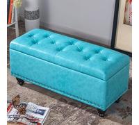 Storage Stool Shoe Changing Stool Upholstered Bedroom Bench Door Can Sit Home Bed End Storage Stool Clothing Storefitting Room Stool Long Sofa Stool,Coffee Table Footstool ,Dark B,Sky Blue,150cm/59in
