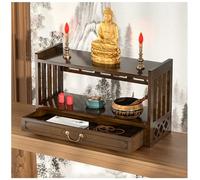 Storage Tables Altar Table with Drawer Meditation Table Bamboo Puja Tables Chinese Style Desk for Meditation, Prayers, Rituals 3-Tier Structure 55lbs Load Capacity,Walnut,42 * 28cm/16.5 * 11in