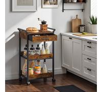 Storage Trolley, 3-Tier Rolling Cart with Table Top, Handles, 4 Lockable Castors, Top Drawer, Mesh Shelves, for Kitchen