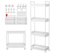 Storage Trolley, 3 Tier Slim Storage Trolley with Extra Hooks, Organiser Rack Storage Cart with wheels, for Narrow Space Office Bathroom Laundry Room Kitchen