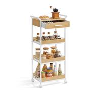 Storage Trolley, 4-Tier Rolling Cart with Table Top, Golden Oak + Cloud White / 30 x 46.2 x 96.1 cm