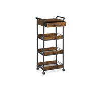 Storage Trolley, 4-Tier Rolling Cart with Table Top, Rustic Brown and Ink Black / 30 x 46.2 x 96.1 cm