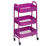 Storage Trolley Metal 3-Tier Storage Cart on Wheels Rolling Trolley Craft Trolleys Beauty Trolleys Utility Shelves for Books Room Bathroom Office, Dark Purple
