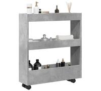 Storage Trolley, Narrow Concrete Grey Wood Material with 3 Levels, 60 x 18 x 70 cm, Kitchen Trolley with 4 Wheels, 2 Brakes, Space-Saving, Versatile for Kitchen, Living Room, Dining Room