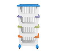 Storage Trolley on Wheels 4 -Tier Rolling Utility Cart Storage Shelf Rack Large Stackable Storage Baskets with Wheels, Kitchen Stacking Organizer for Office Bedroom Bathroom Laundry Room & Dressers