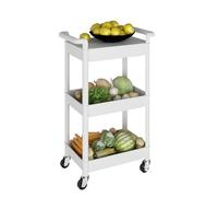 Storage Trolley on Wheels Kitchen Vegetable Trolleys Plastic 3-Tier Trolley for Book Beauty Art Craft Makeup Toy Trolleys with Plastic Shelves Rolling Utility Storage Cart for Bathroom Office, White