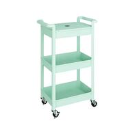 Storage Trolley on Wheels Kitchen Vegetable Trolleys Plastic 3-Tier Trolley for Book Beauty Art Craft Makeup Toy Trolleys with Plastic Shelves Rolling Utility Storage Cart for Bathroom Office, Green