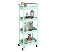 Storage Trolley on Wheels Kitchen Vegetable Trolleys Plastic 4-Tier Trolley for Book Beauty Art Craft Makeup Toy Trolleys with Plastic Shelves Rolling Utility Storage Cart for Bathroom Office, Green