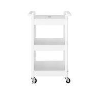 Storage Trolley on Wheels Kitchen Vegetable Trolleys Plastic 4-Tier Trolley for Book Beauty Art Craft Makeup Toy Trolleys with Plastic Shelves Rolling Utility Storage Cart for Bathroom Office, White