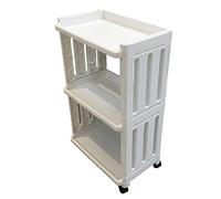 Storage Trolley Slide Out Rolling Cart Utility Slim Organiser Shelf on Wheels 3 Tier Narrow Places Mobile Shelving Unit Tower Rack for Bathroom Laundry Room Office Living Room Bedroom Kitchen, White