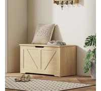 Storage Trunk with 2 Safety Hinges, 80cm, Natural Wood Finish HOMCOM Natural One Size