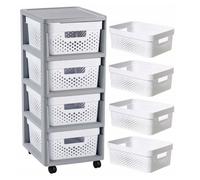 Storage Unit Box Basket Drawers 4x 11L Wheels Scandinavian Style Portable Curver