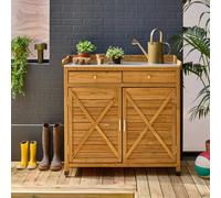 Storage Unit Fir Wood Potting Table 2 Doors 2 Drawers Natural - Sweeek