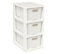 Storage Unit With Baskets Drawer Organizer Tower Cabinet 3 Sizes 2 Colors Rattan Storage Solution Modern Bathroom Laundry Bedroom Compact Multi-functional (White, 3 Baskets Unit)
