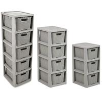 BranQ Home essential Rattan Design Shelf, BPA-Free Plastic PP, Light Grey, 29.5 x 24 x 64.2 cm, 4 Baskets