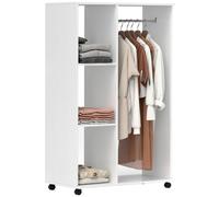 HOMCOM Rolling Open Wardrobe Hanging Rail Storage Shelves for Clothes in White HOMCOM White