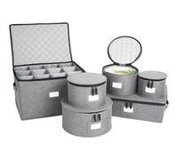 storageLAB China Storage Containers, Hard Shell Case with Felt Dividers for Charger Plates, and Dishes, Ideal for Kitchen Organization, Moving Supplies, and Fine China Storage - 6-Piece Set, Gray