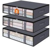 StorageRight Storage Bins Clothes Storage, Foldable Blanket Storage Bags, Under Bed Storage Containers for Organizing, Clothing, Bedroom, Comforter, Closet, Dorm, Quilts, Organizer, 3-Pack Grey