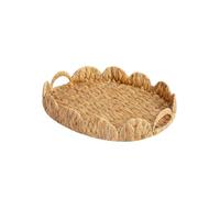 StorageWorks Elliptical Wicker Scalloped Tray, Rattan Serving Trays with Handles, Water Hyacinth Basket for Decorative & Organizing, 13" L x 15.5" W x 16.55" H