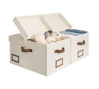 StorageWorks Extra Large Storage Boxes with Lids, Decorative Wardrobe Storage Organiser with Divider Board, Clothes Storage Basket for Bedroom, Fabric Boxes with Handles, Ivory White, 2-Pack