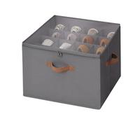 StorageWorks Fabric Shoe Organizer for Closet, Shoe Storage Bins with Clear Cover and Fixed Dividers, Space Saver, Cube Shoe Storage Box, Gray, 1-Pack