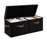 StorageWorks Fabric Storage Boxes with Lids, Extra Large Wardrobe Storage Organiser with Handles, Foldable Storage Basket, Clothes Storage Boxes with Lids for Organising Clothes, Black, 2-Pack