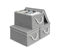 StorageWorks Fabric Storage Boxes with Lids, Foldable Storage Basket for Wardrobe Organising Clothes, Stackable Organiser Basket with Lids, Large Storage Bins with Soft Rope Handles, Grey, 3-Pack