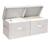 StorageWorks Fabric Storage Boxes with Lids, Wardrobe Storage Organiser with Handles, Shelf Storage Boxes, Bedroom Storage Baskets with Lids, Collapsable Storage Boxes for Clothes, Stripes, 2-Pack