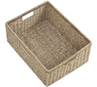 StorageWorks Jumbo Storage Basket Made of Braided Hyacinth Seagrass, Extra Large Storage Basket, Shelf Basket for Tiding, Natural Seagrass Basket, Rectangular Basket with Double Handles
